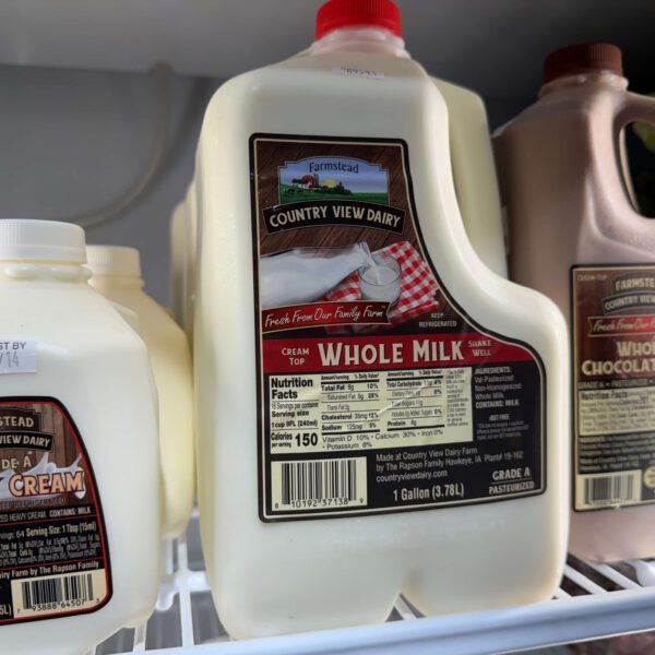 Heavy Cream, Whole Milk, and Whole Chocolate Milk in a cooler
